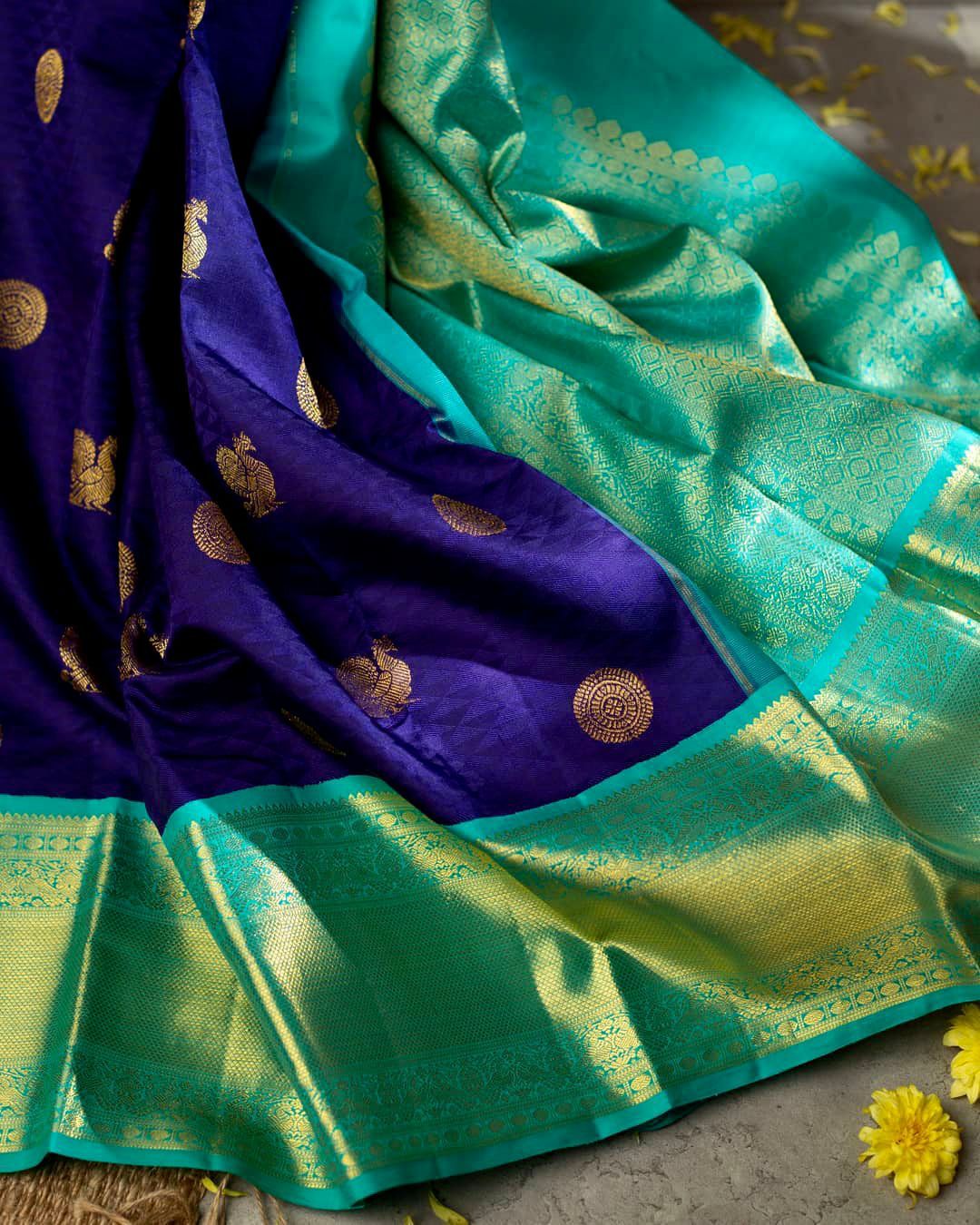 Breezy Blue Color Banarasi Soft Silk Saree With Blouse Piece