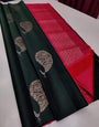 Epic Dark Green Color Soft Lichi Silk Saree With Blouse Piece