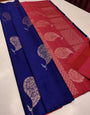 Quixotic Navy Blue Color Soft Lichi Silk Saree With Blouse Piece