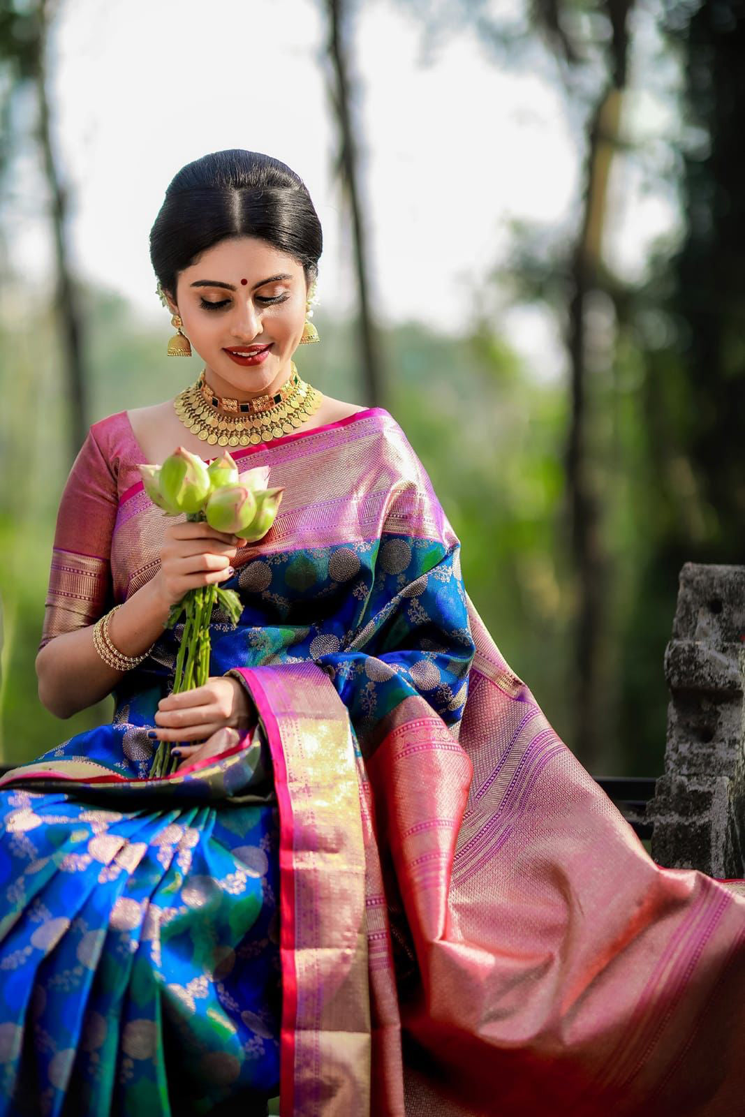 Peaceful Blue Color Banarasi Soft Silk Saree With Blouse Piece