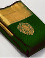 Radiating Dark Green Color Banarasi Soft Silk Saree With Blouse Piece