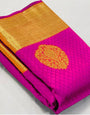 Captivating Dark Pink Color Banarasi Soft Silk Saree With Blouse Piece