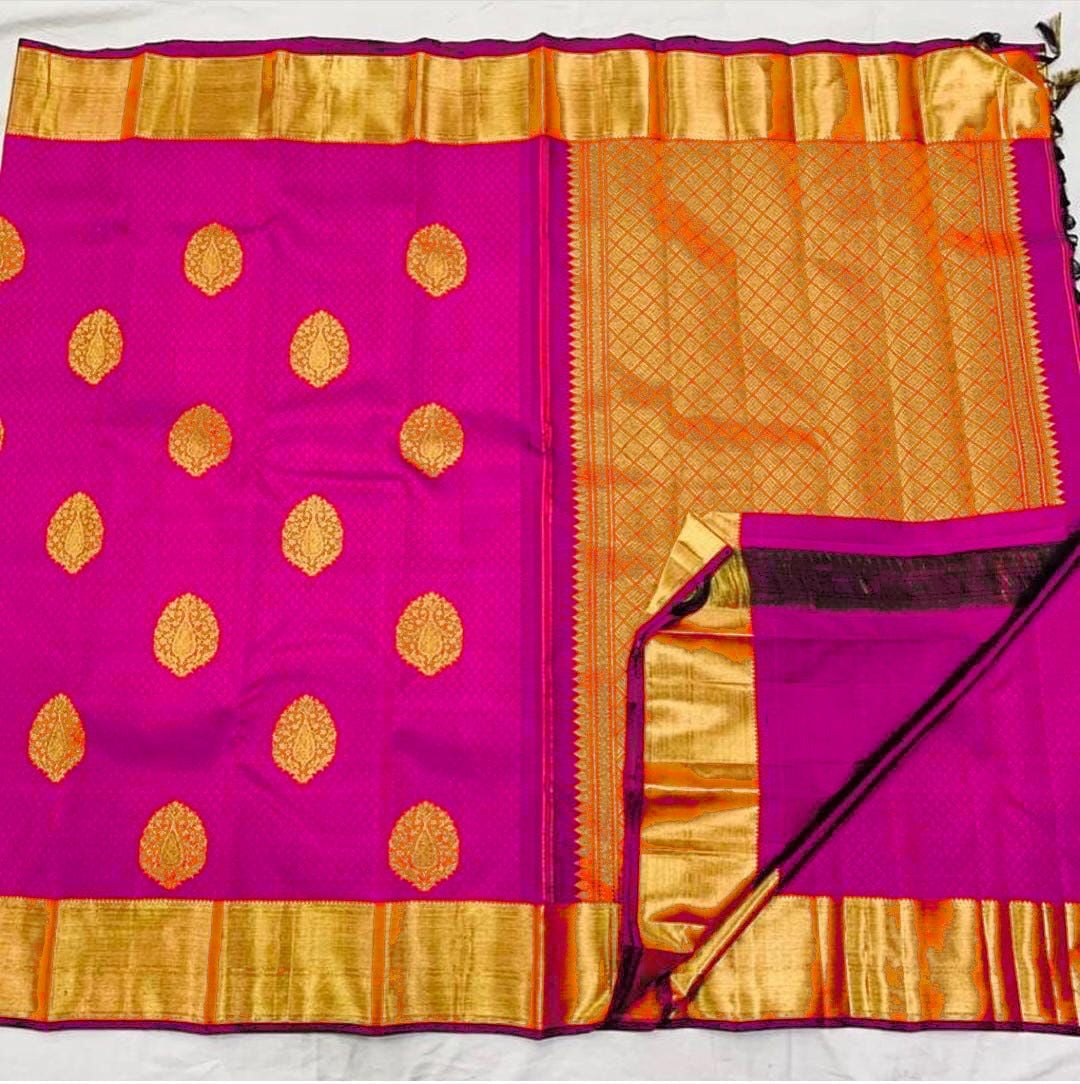 Captivating Dark Pink Color Banarasi Soft Silk Saree With Blouse Piece