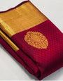 Enrapturing Maroon Color Banarasi Soft Silk Saree With Blouse Piece