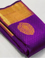 Divine Purple Color Banarasi Soft Silk Saree With Blouse Piece