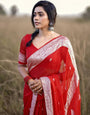 Divine Red Color Soft Lichi Silk Saree With Blouse Piece