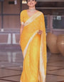 Enigmatic Yellow Color Soft Lichi Silk Saree With Blouse Piece