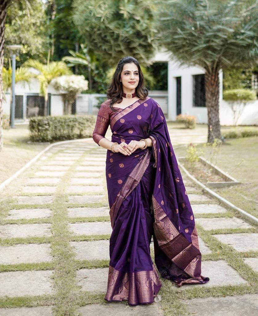 Twinkle Purple Color Soft Lichi Silk Saree With Blouse Piece