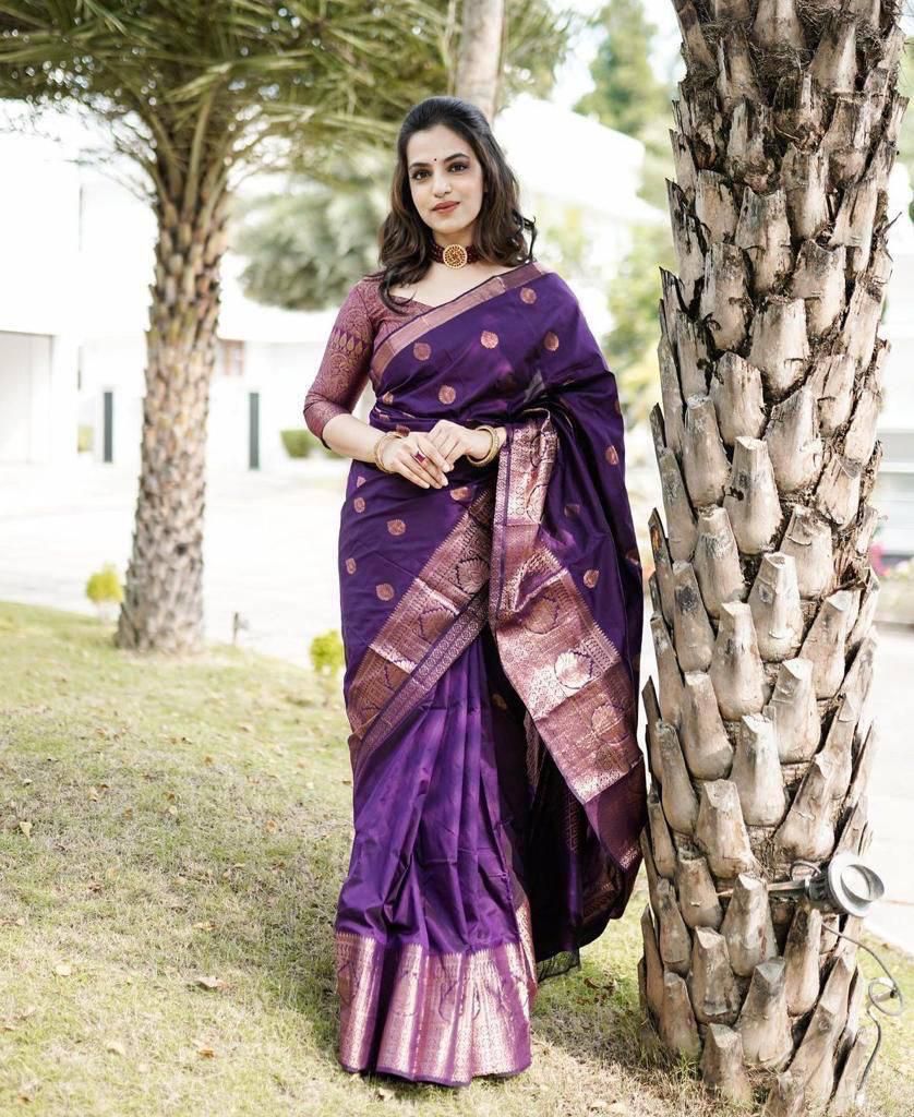 Twinkle Purple Color Soft Lichi Silk Saree With Blouse Piece