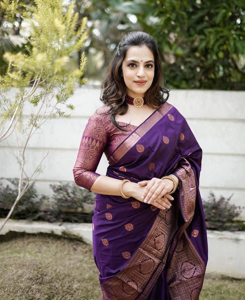 Twinkle Purple Color Soft Lichi Silk Saree With Blouse Piece