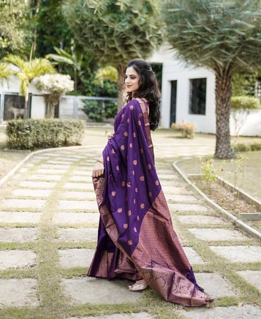 Twinkle Purple Color Soft Lichi Silk Saree With Blouse Piece