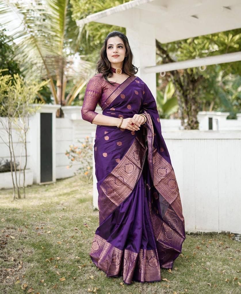 Twinkle Purple Color Soft Lichi Silk Saree With Blouse Piece