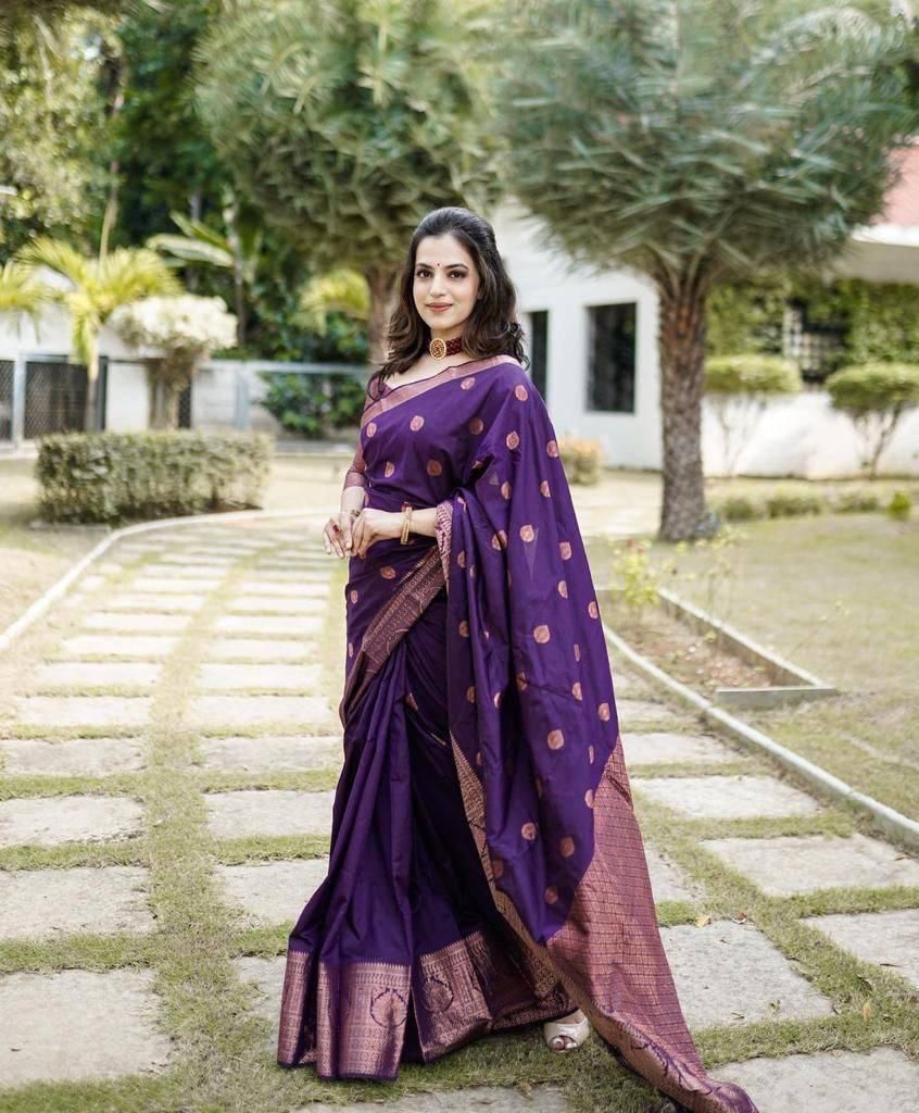 Twinkle Purple Color Soft Lichi Silk Saree With Blouse Piece