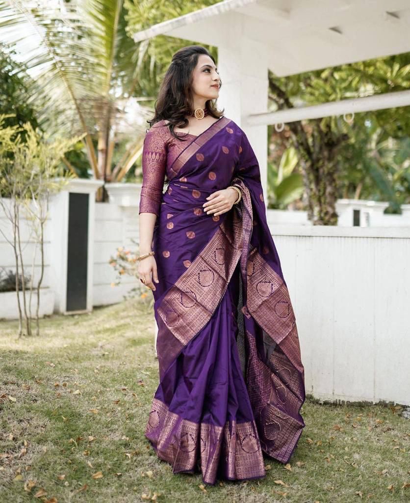 Twinkle Purple Color Soft Lichi Silk Saree With Blouse Piece