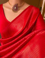 Regal Red Color Soft Lichi Silk Saree With Blouse Piece