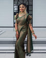 Dazzling Green Color Soft Lichi Silk Saree With Blouse Piece