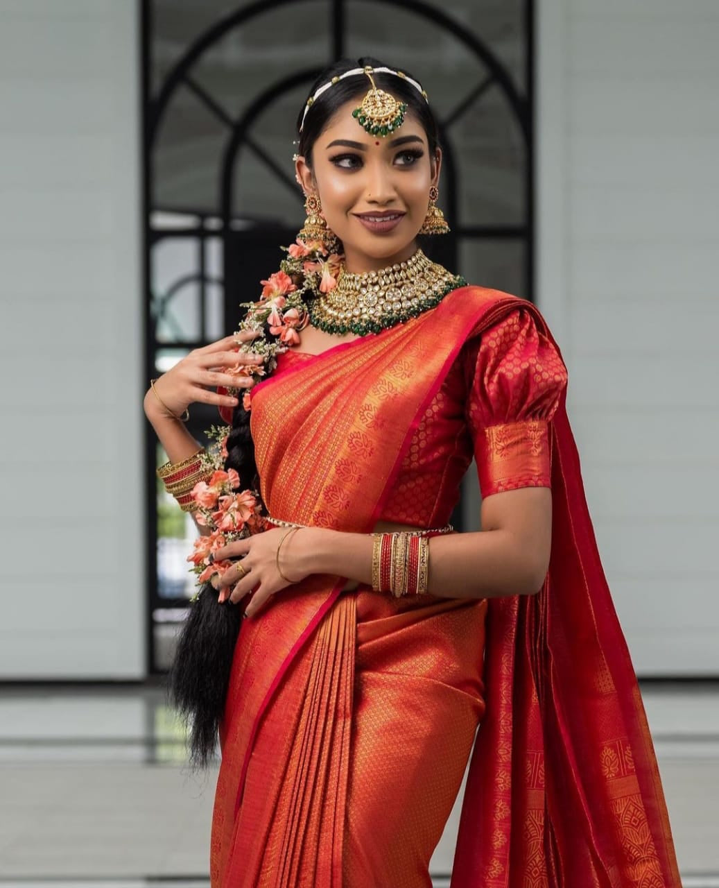 Enveloping Red Color Soft Lichi Silk Saree With Blouse Piece