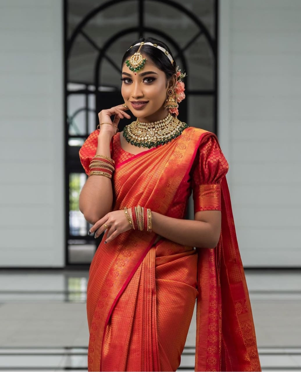 Enveloping Red Color Soft Lichi Silk Saree With Blouse Piece