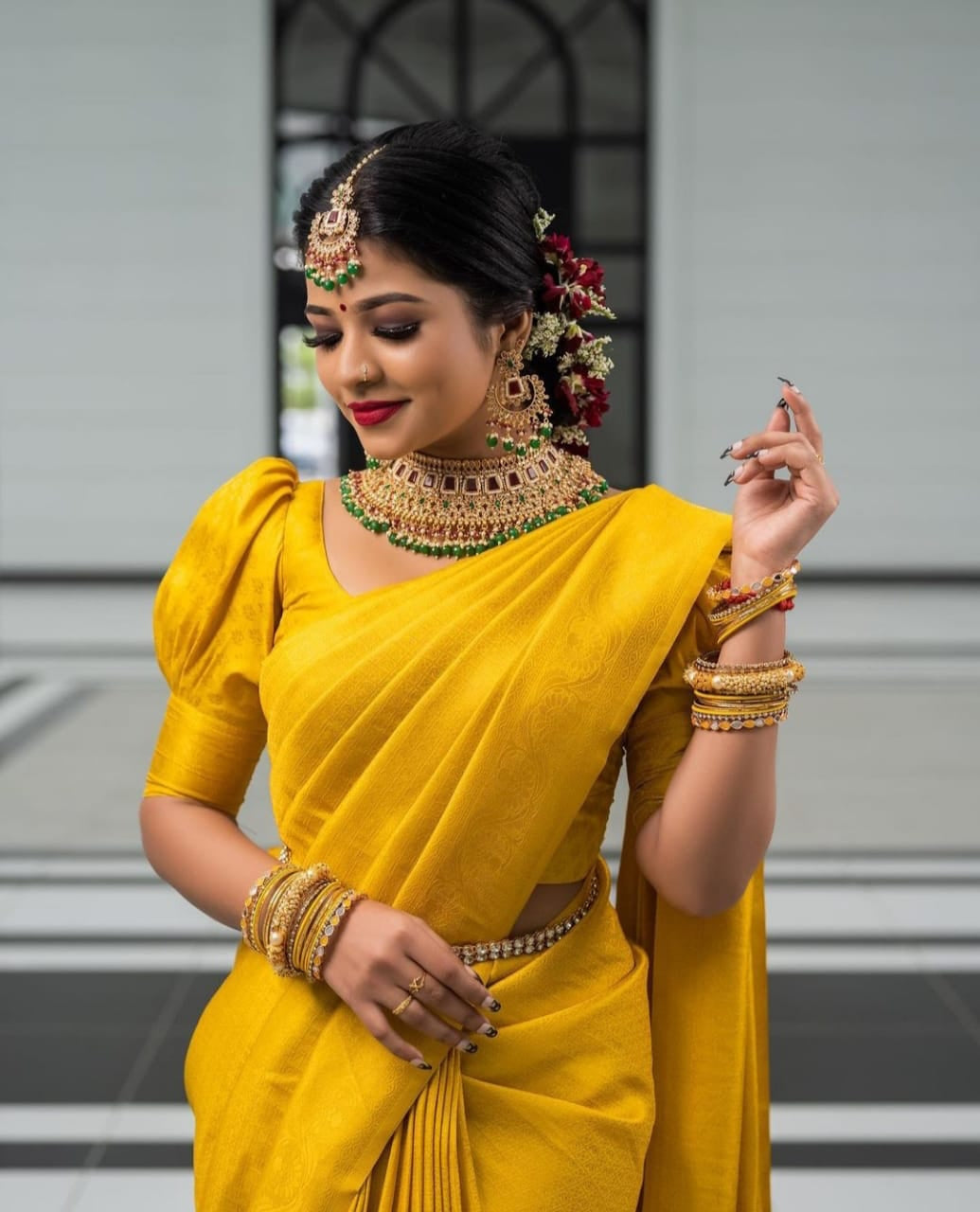 Elegance Yellow Color Soft Lichi Silk Saree With Blouse Piece