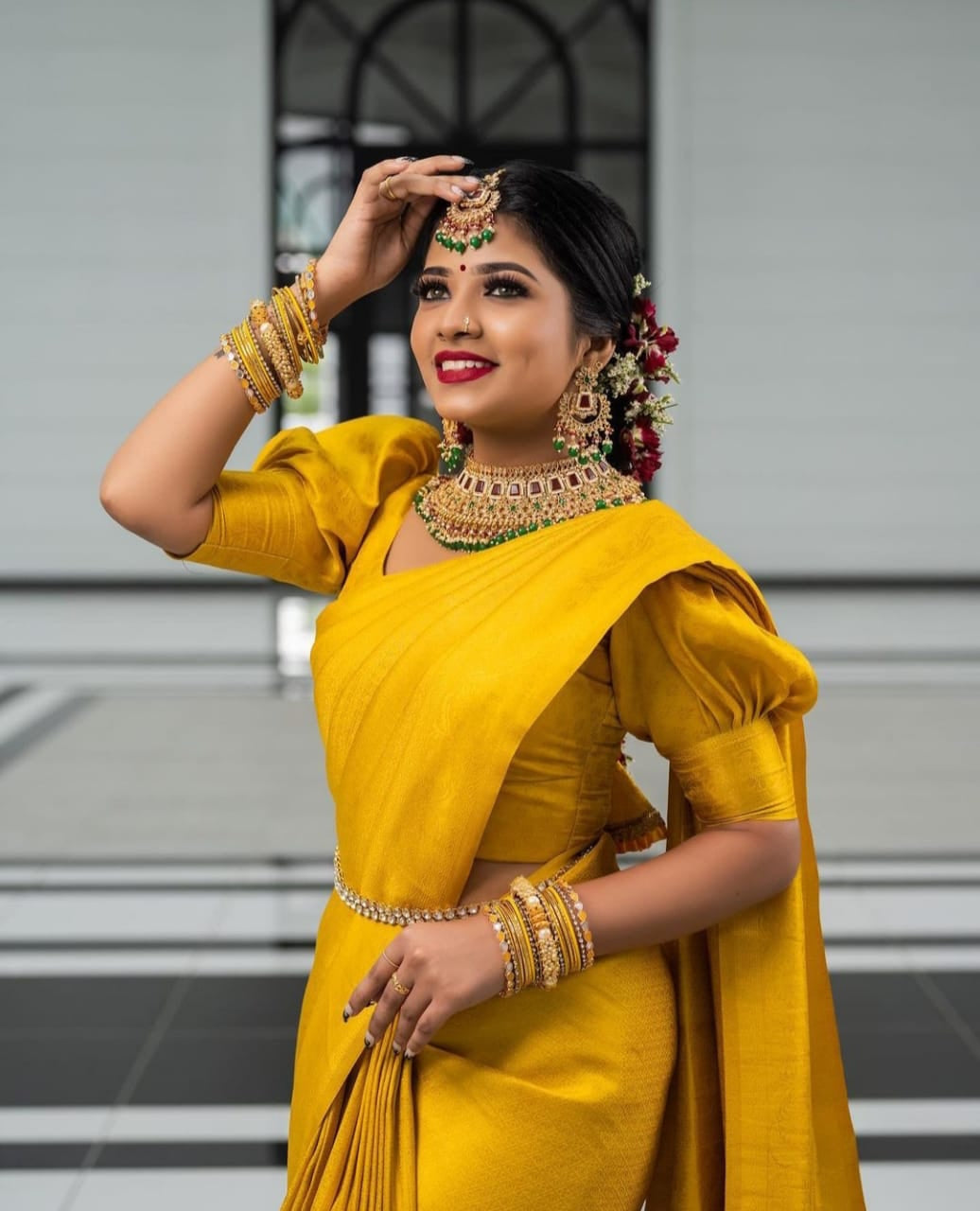 Elegance Yellow Color Soft Lichi Silk Saree With Blouse Piece