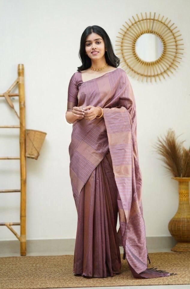 Shining Baby Pink Color Soft Lichi Silk Saree With Blouse Piece