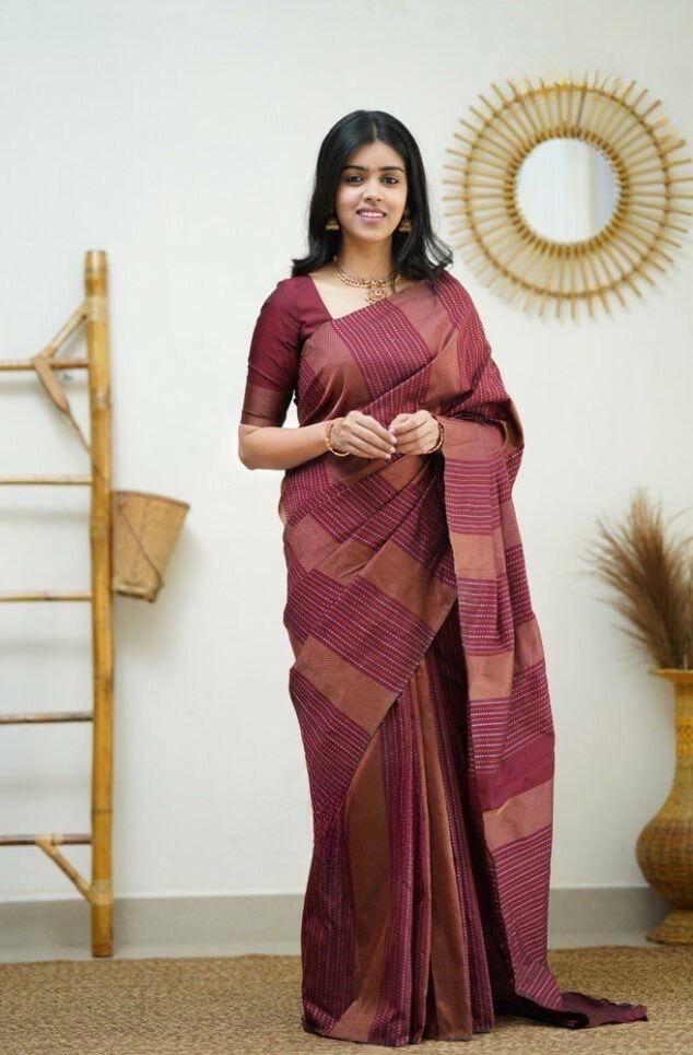 Energetic Maroon Color Soft Lichi Silk Saree With Blouse Piece