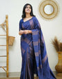 Graceful Navy Blue Color Soft Lichi Silk Saree With Blouse Piece