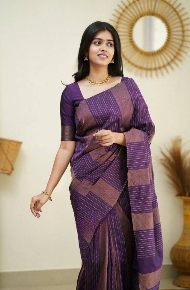 Sensual Purple Color Soft Lichi Silk Saree With Blouse Piece