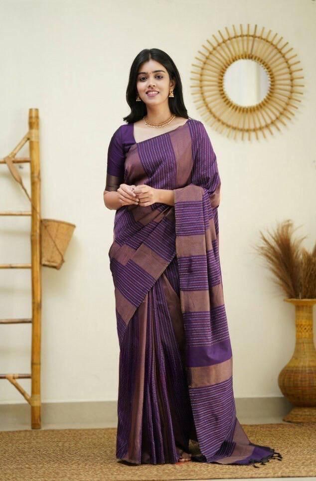 Sensual Purple Color Soft Lichi Silk Saree With Blouse Piece