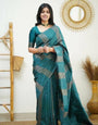 Twinkling Rama Green Color Soft Lichi Silk Saree With Blouse Piece