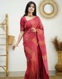 Palatial Red Color Soft Lichi Silk Saree With Blouse Piece