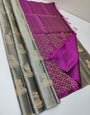 Seductive Grey Color Soft Lichi Silk Saree With Blouse Piece