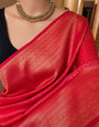 Ethereal Red Color Soft Lichi Silk Saree With Blouse Piece