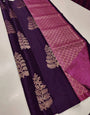 Tranquil Wine Color Soft Lichi Silk Saree With Blouse Piece