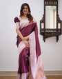 Heavenly Wine Color Soft Lichi Silk Saree With Blouse Piece