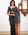 Arousing Black Color Soft Lichi Silk Saree With Blouse Piece