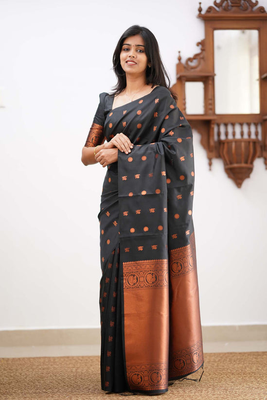 Arousing Black Color Soft Lichi Silk Saree With Blouse Piece