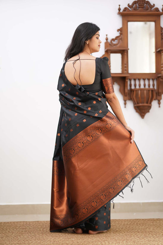 Arousing Black Color Soft Lichi Silk Saree With Blouse Piece