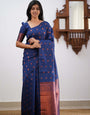 Mystical Blue Color Soft Lichi Silk Saree With Blouse Piece