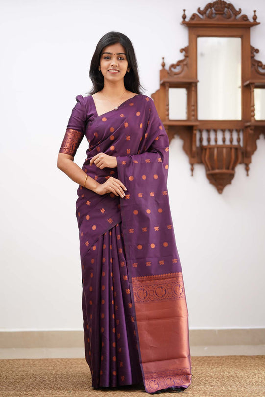 Scintillescent Purple Color Soft Lichi Silk Saree With Blouse Piece