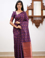 Scintillescent Purple Color Soft Lichi Silk Saree With Blouse Piece