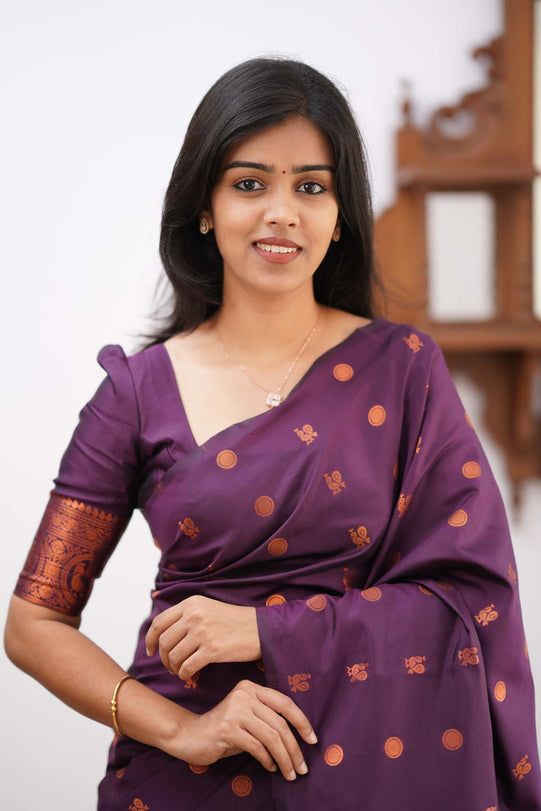 Scintillescent Purple Color Soft Lichi Silk Saree With Blouse Piece