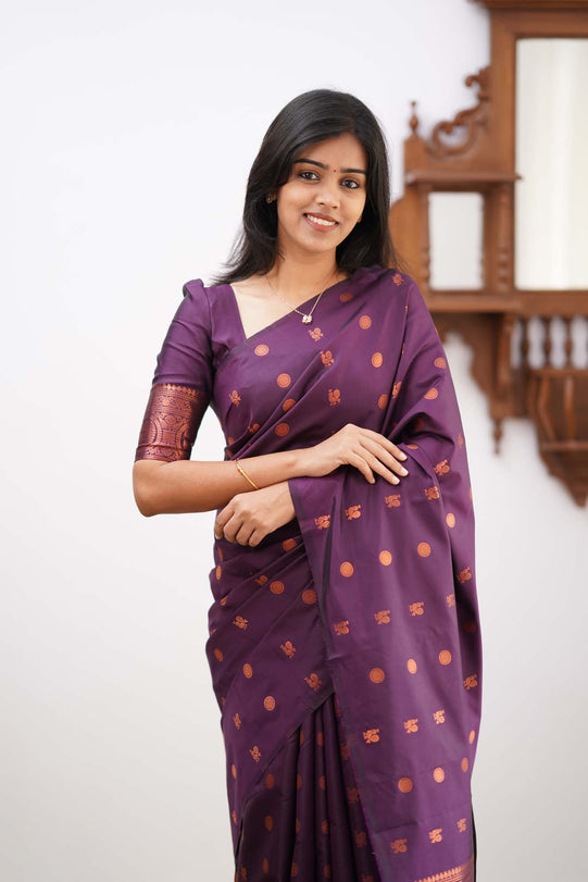 Scintillescent Purple Color Soft Lichi Silk Saree With Blouse Piece