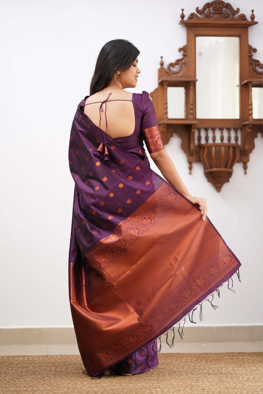 Scintillescent Purple Color Soft Lichi Silk Saree With Blouse Piece