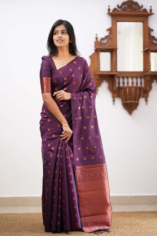 Scintillescent Purple Color Soft Lichi Silk Saree With Blouse Piece