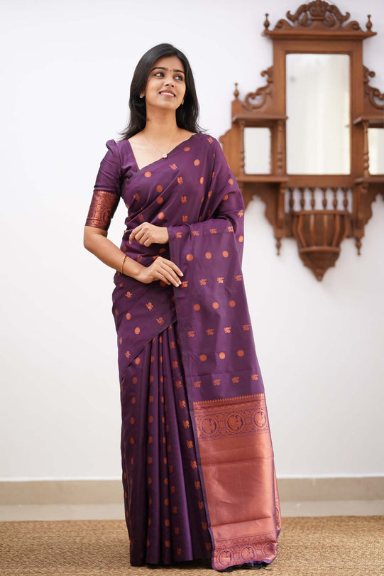 Scintillescent Purple Color Soft Lichi Silk Saree With Blouse Piece