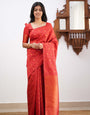 Luxurious Red Color Soft Lichi Silk Saree With Blouse Piece