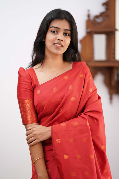 Luxurious Red Color Soft Lichi Silk Saree With Blouse Piece