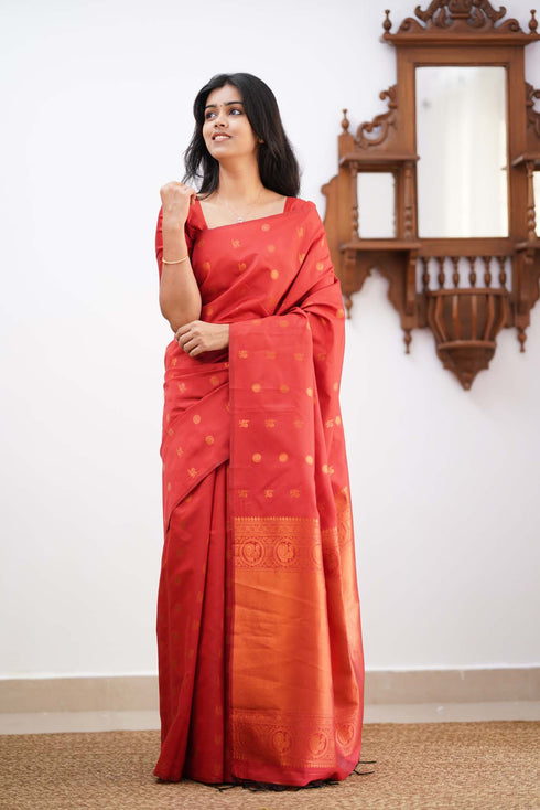 Luxurious Red Color Soft Lichi Silk Saree With Blouse Piece