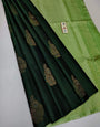 Glistening Dark Green Color Soft Lichi Silk Saree With Blouse Piece